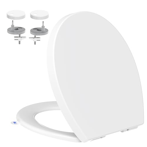 Tapa WC Universal Forma O, YEAUPE PRO Asiento de Inodoro de Cierre Suave en Forma de O con Liberación Rápida para una Fácil Limpieza, Estándar Ovalados, Blanco, 44,6 x 37,2 x 4,3cm