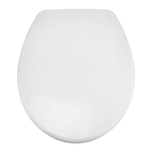 Amazon Basics Ovalado Asiento de inodoro de cierre suave, resistente, de liberación rápida, material de urea, tamaño universal, 37 x 42.5 cm, Blanco