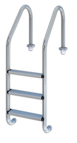 Productos QP | Escalera Estándar Piscina, Acero Inoxidable, 3 peldaños, Escalera Pulida y con Anclajes | Modelo 509082