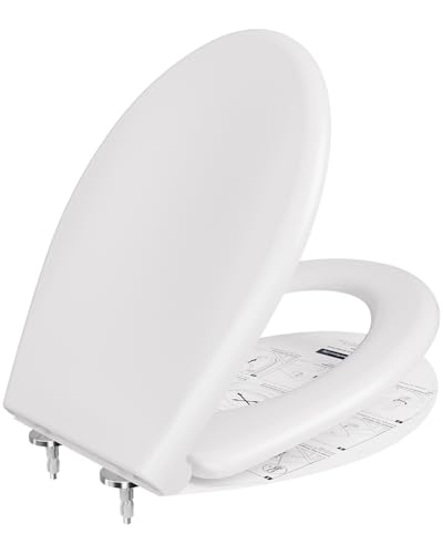 ANYCEE Tapa WC Universal, Asiento de Inodoro de Cierre Suave, Tapa Inodoro en Forma de O, Tapas de Water en Duroplast, Antibacteriano, Liberación Rápida para una Fácil Limpieza, Inalterable