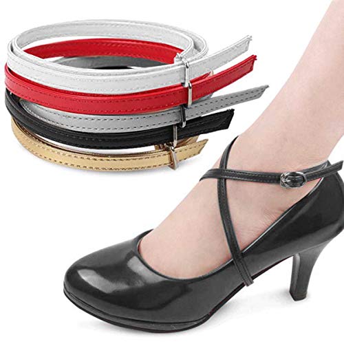 Las correas desmontables de las correas del zapato de las mujeres, señora zapatos de tacón alto anti-sueltan los accesorios del cordón con la hebilla 1 par (Color : Leather Black)