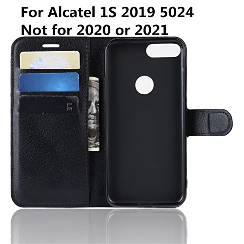 Kezaizhe Funda Movil para Alcatel 1S 2019 Carcasa Cuero PU Silicona Magnetic Wallet Protector Teléfono Flip Cover For 1S 2019 Alcatel 5024D 5024Y 5024F Tapa con Soporte (Black)