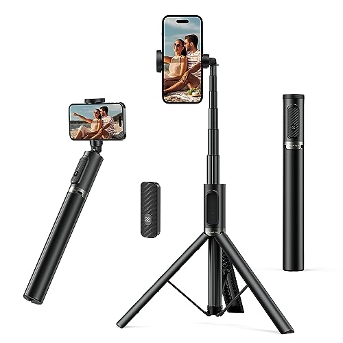 ATUMTEK Palo Selfie 140cm, Tripode para Movil Inteligente con Control Remoto Bluetooth Recargable, Trípode de Aluminio Extensible Selfie Stick, Compatible con Teléfonos iPhone, Samsung y Android