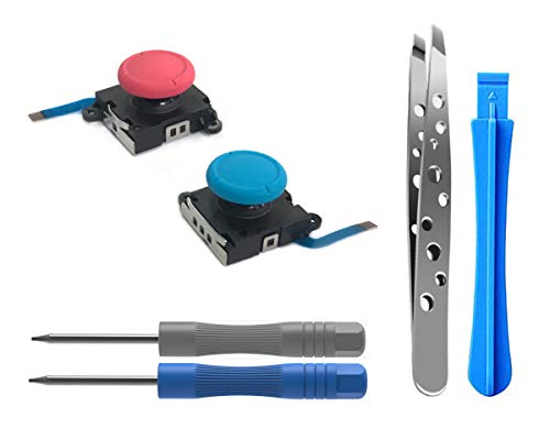 ElecGear Reemplazo de Joystick Analógico para Nintendo Joy-con Controller y Switch Lite, 3D Thumb Stick Palanca Pulgar Palanca de Controlador, Destornillador Herramientas de Reparación (Rojo / Azul)
