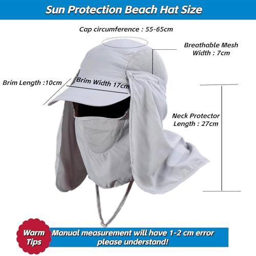 Bloquear la luz del Sol Anti-UV extraíble Sombrero Tapa de Cuello para Ciclismo, Senderismo, Pesca, para Hombres Mujeres (Gris)