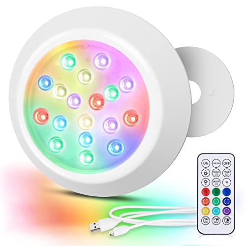 LyLmLe Magnético LED Luces Subacuáticas para Piscina, 15cm RGBW Foco Piscina Sumergible con Remoto, Alimentación USB-C Recargable, 18 LEDs Color Cambiante Piscina Desmontables Decoración