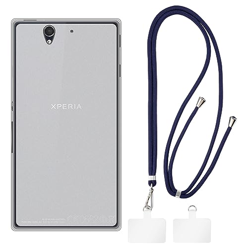 Shantime Sony Xperia Z L36H Funda + Cordones universales para teléfono móvil, Cuello/cruceta [Antideslizante] Funda Protectora de Silicona Suave TPU para Sony Xperia Z L36H (5”)