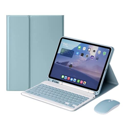 PboyiqiS Funda de teclado para iPad de 10ª generación 2022 con mouse, desmontable, inalámbrico, soporte para lápices, funda inteligente delgada de cuero para iPad 2022 de 10.9 pulgadas (azul)