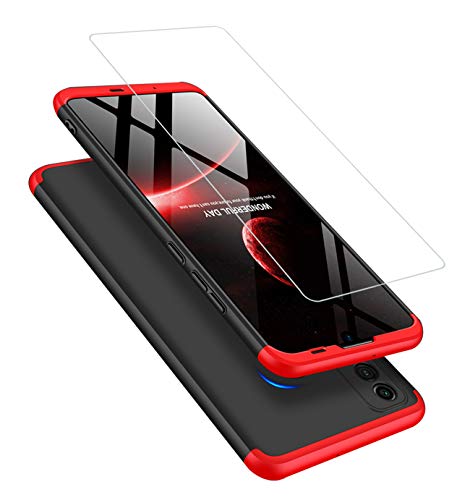 JOYTAG Funda Compatible para Huawei P Smart 2020 Carcasa +Cristal Templado 360 Grados Ultra Delgado Todo Incluido Caja del teléfono de la protección 3 en 1 Case-Rojo Negro