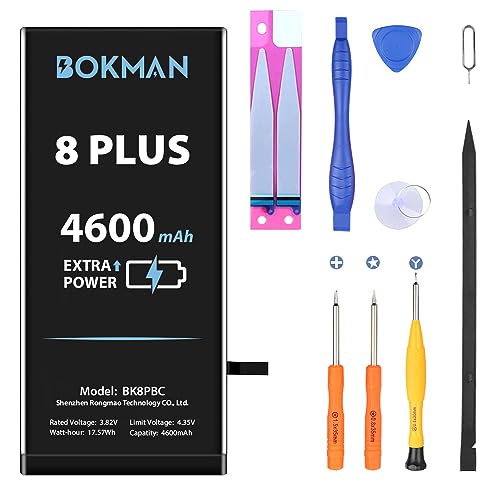 bokman Batería para iPhone 8 Plus 4600mAh, Batería de Polímero de Iones de Litio de Alta Capacidad de 3,82v con Kit de Herramientas y Tiras Adhesivas