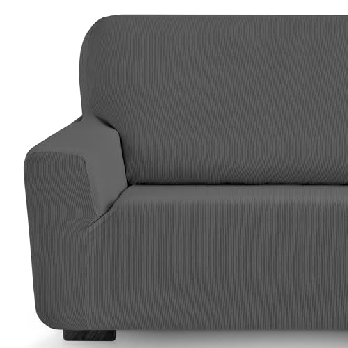 Eiffel Textile Funda de Sofa Elastica Adaptable. Protector Cubre Sofa. Liso Lavable Resistente Transpirable Desmontable. con Elastomero. Milan Gris 3 Plazas (180-240 cm)