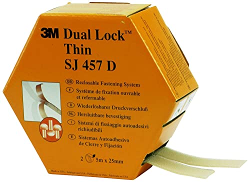 3M Dual Lock SJ457D Sistemas de cierre reposicionable - Mitad de espesor que los sistemas de unión desmontable Dual Lock para fijaciones de bajo perfil, 25 mm x 10 m, translúcido, 2.5 mm, 1 unidad