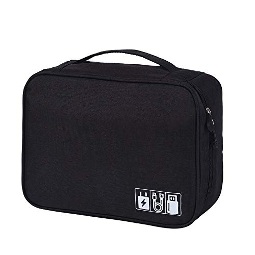 HCFGS Bolsa electrónica, bolsillos para discos duros, accesorios digitales, bolsas de accesorios electrónicos, organizador para cables, conectores, disco duro externo y auriculares de ratón, Negro ,