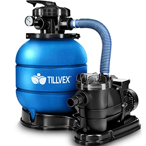 tillvex Depuradora Azul de Agua para Piscina 10 m³/h - 5 Funciones de Filtrado - Bomba de Filtro de Arena con Válvula