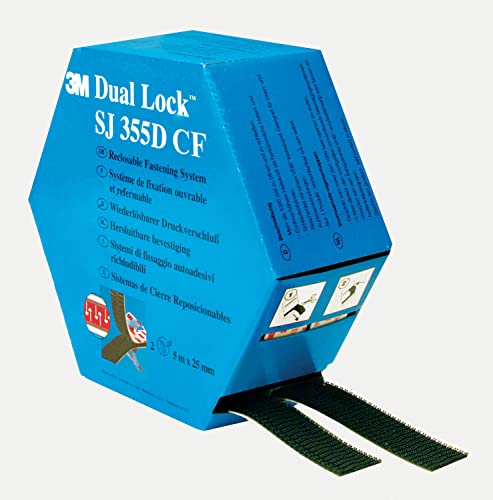 Dual Lock 3M Sistemas de Unión Desmontable SJ355D CF, 250, Negro, 25 mm x 5 m, 5.7 mm, 2 tiras
