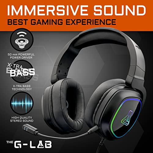 The G-Lab Korp Radium Auriculares Gaming, Auriculares Gamer con Micrófono Desmontable, Auriculares Gaming con Luz LED, Auriculares para Juegos Stereo Bass 3.5mm,Compatible con PS4/PS5/Xbox/Switch/PC