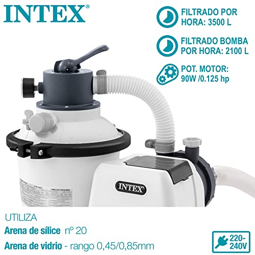 INTEX 55249 - Depuradora de Arena Krystal Clear 3.500 L/H, Para piscinas desmontables de hasta 17.000 L., 4 funciones y sistema de bloqueo