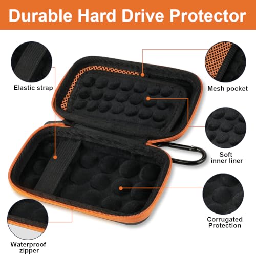 AMFUN Naranja Funda de Disco Duro, Funda Protectora de Viaje Bolsa de Almacenamiento, Funda rígida para Portable External,para Funda Estuche para Sandisk Extreme/WD My Passport SSD